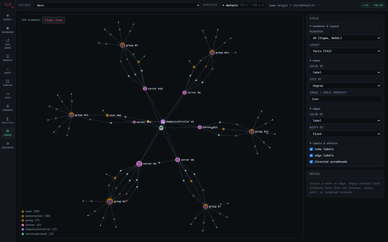 The AD Attack Surface graph on the canvas.