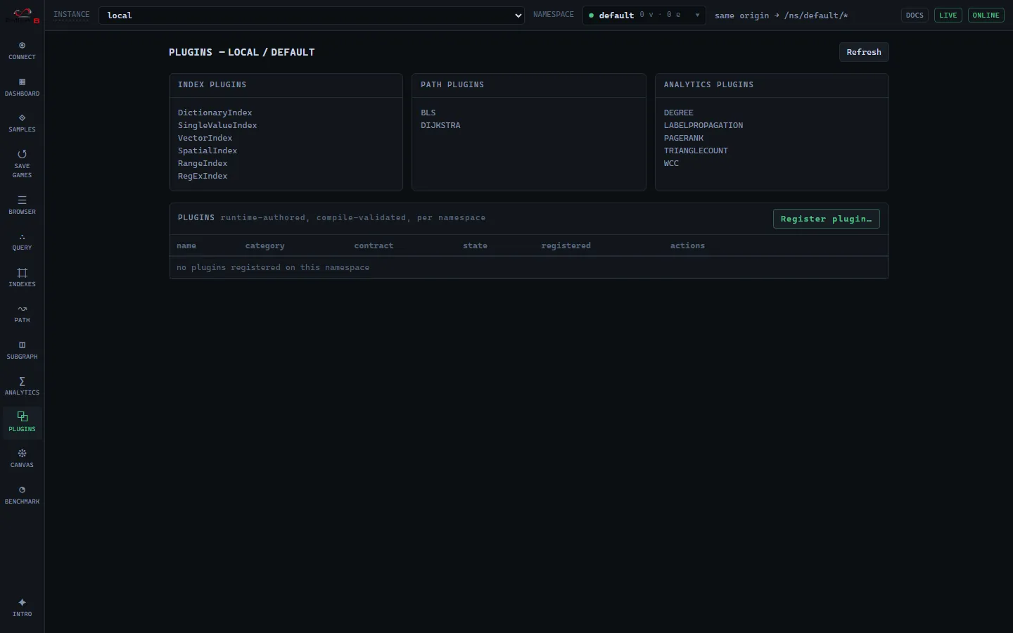 Plugins screen